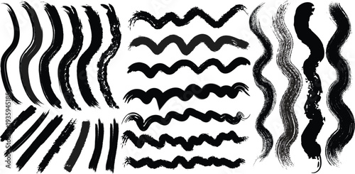 Collection of various black line patterns and textures on a white background