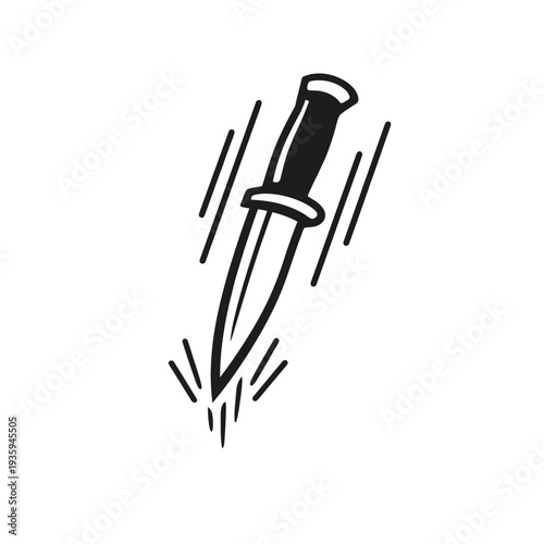 Dagger falling with motion lines and impact effect simple vector illustration for danger or attack concept isolated on white background
