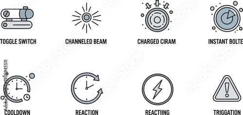 Game Mechanic Ability Skill Icons Set Cooldown Reaction Toggle Switch Timer