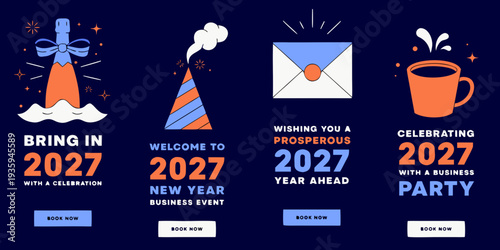 New Year 2027 Celebration & Business Event Designs – Festive Posters, Modern Party Templates, Colorful Holiday Graphics & Promotional Visuals for Booking and New Year Events