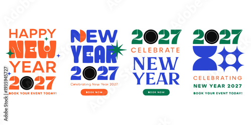 New Year 2027 Event Promotions – Modern Colorful Designs for Posters, Flyers, Venue Booking & Party Marketing