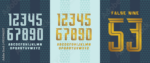 Sports jersey number template with a triangle pattern forming bold lines. Includes A-Z characters for a bold style.