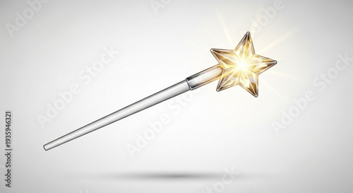 Golden star wand with sparkling light on transparent background magic tool