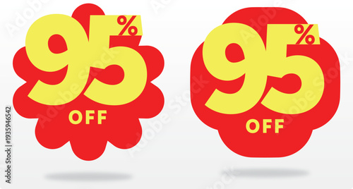 95% offer, sticker, tag, offer, poster, percent, commerce, banner, set, business, discount, price, store, retail, off, special. Value, ads, sale, icon, vector