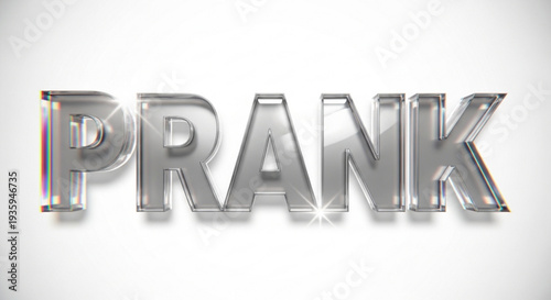 Shiny silver 3d prank text on transparent background with gradient effect