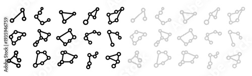 Abstract geometric shapes evolving from simple lines to complex clusters