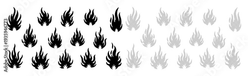 A stark contrast of black and gray flames arranged in rows, symbolizing intensity and fading energy.