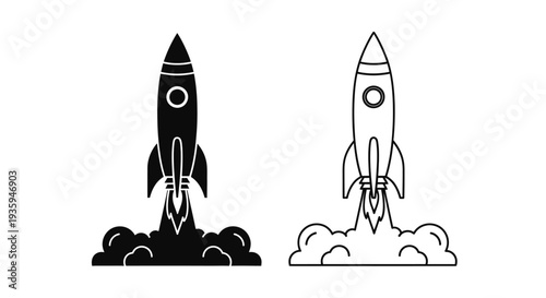 Modern space rocket launch icons Vector