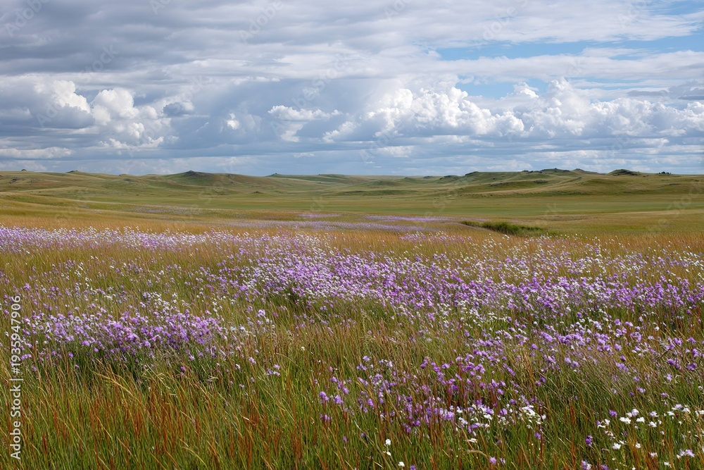 Obraz premium wide open prairie with wildflowers swaying in the wind