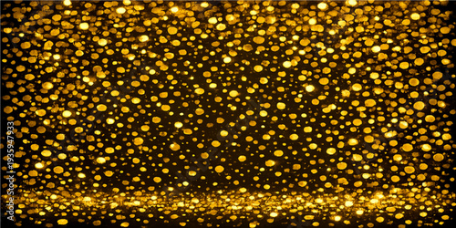 Abstract golden metal texture background with bright bokeh glitter and shiny holiday light patterns for a festive Christmas celebration design