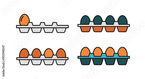 Egg tray Line art vector set dynamic colorful design illustration
