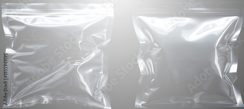Foto Polyethylene bags, transparent bags for packaging berries, produce, nuts, and chips
