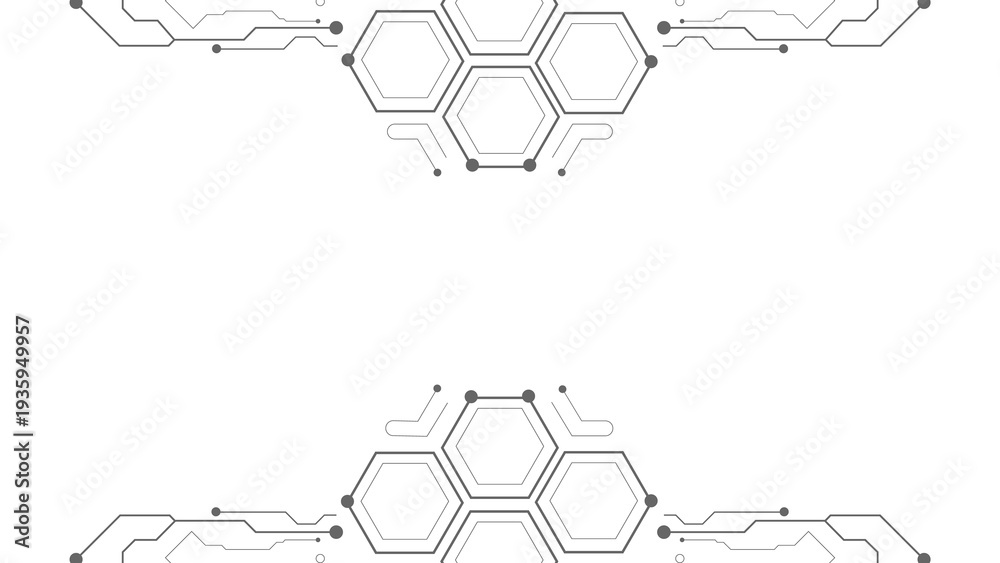 Obraz premium Abstract digital futuristic technology network design with connected hexagonal shapes and data flow elements isolated on transparent background transparent background
