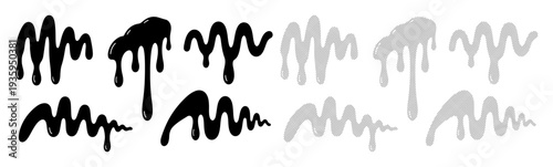 Abstract dripping paint lines in black and gray on white background