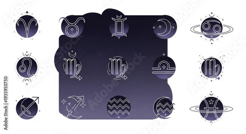 Collection of Zodiac Constellation Symbols and Planets.