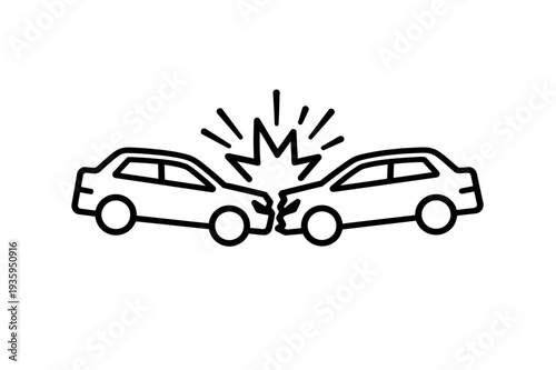 Car crash icon simple line art illustration of two cars colliding representing accident and danger for insurance or safety concepts isolated on white
