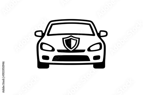 Car with shield icon representing auto insurance and protection simple vector graphic for security concepts