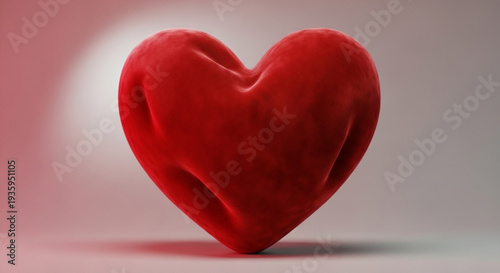 Red heart shaped plush toy silhouette with soft texture on transparent background