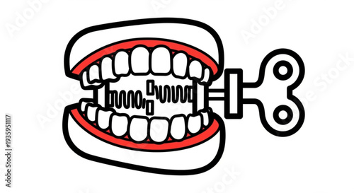 Open mouth with dental braces and wrench on transparent background