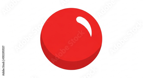Red shiny button with reflection on transparent background