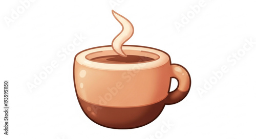 Steaming hot coffee in a brown ceramic mug with handle silhouette on transparent background
