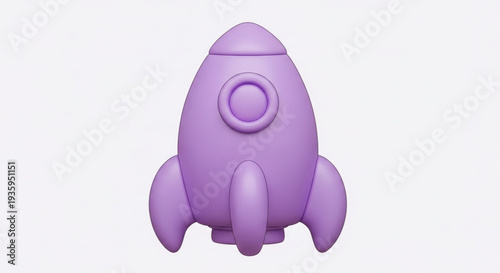 Purple toy rocket ship silhouette with fins and porthole on transparent background