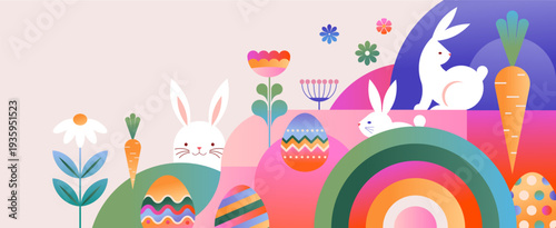 Happy Easter geometric background. Colorful Easter egg card and banner design