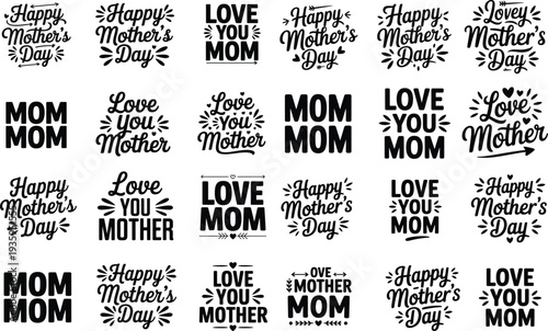 Collection of mother s day phrases and greetings in various typography