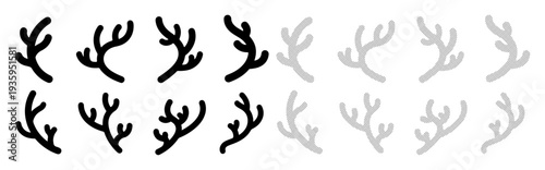 Set of black and gray antler icons for design