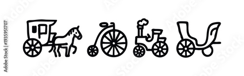 Vintage Transportation Doodle Icons