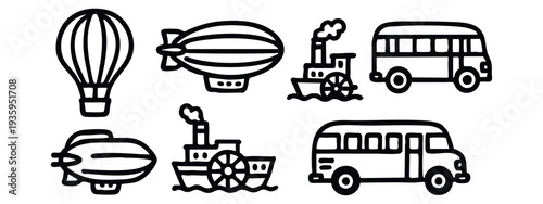 Assorted Modes of Transportation Doodle Icons