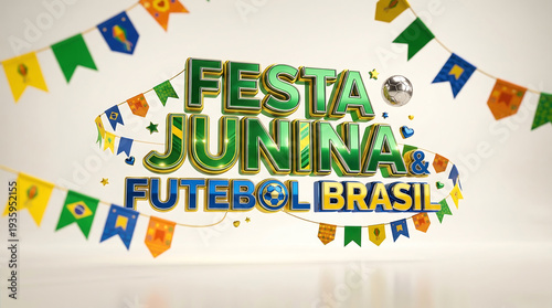 Vibrant Brazilian celebration with Festa Junina and soccer elements