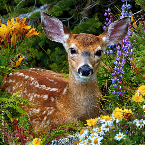 Baby deer lying in forest