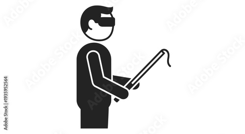 Silhouette of a person with a white cane representing visual impairment