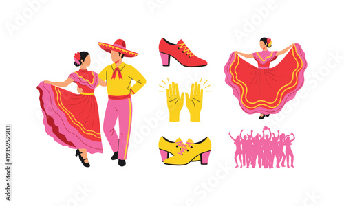 Vibrant Latin dancers in traditional attire performing with joy