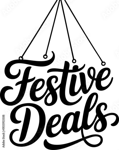 Festive deals typography with hanging strings for holiday promotions and discounts Vector