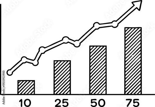 Simple line graph with increasing trend and bar chart illustration Vector
