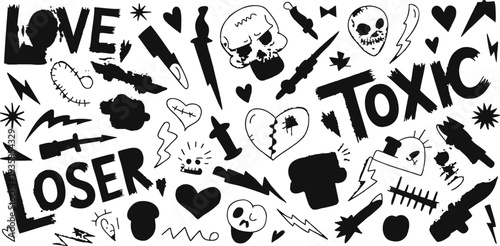 Edgy black and white collage with bold typography and dark illustrations Vector