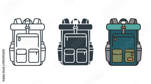 Backpack Illustration Set with Various Colors and Designs