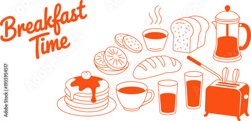 Vibrant orange illustration of breakfast time with food and drinks Vector