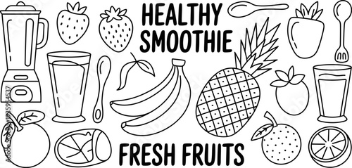 Healthy smoothie fresh fruits illustration with blender and ingredients Vector