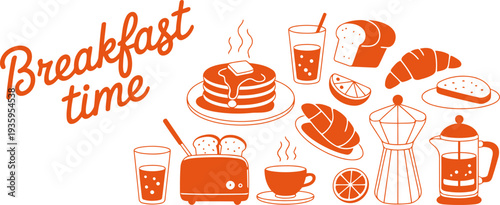 Delicious breakfast time illustration with food and drinks Vector