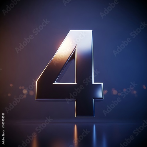 Stylish metallic number four with a futuristic glow and gradient background
