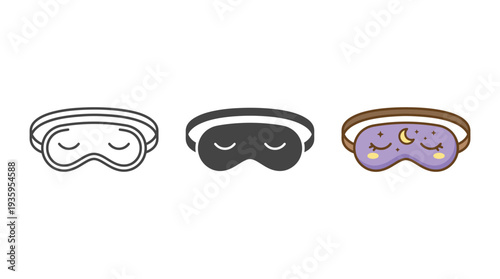 Sleeping Masks Set with Different Designs Isolated on White Background
