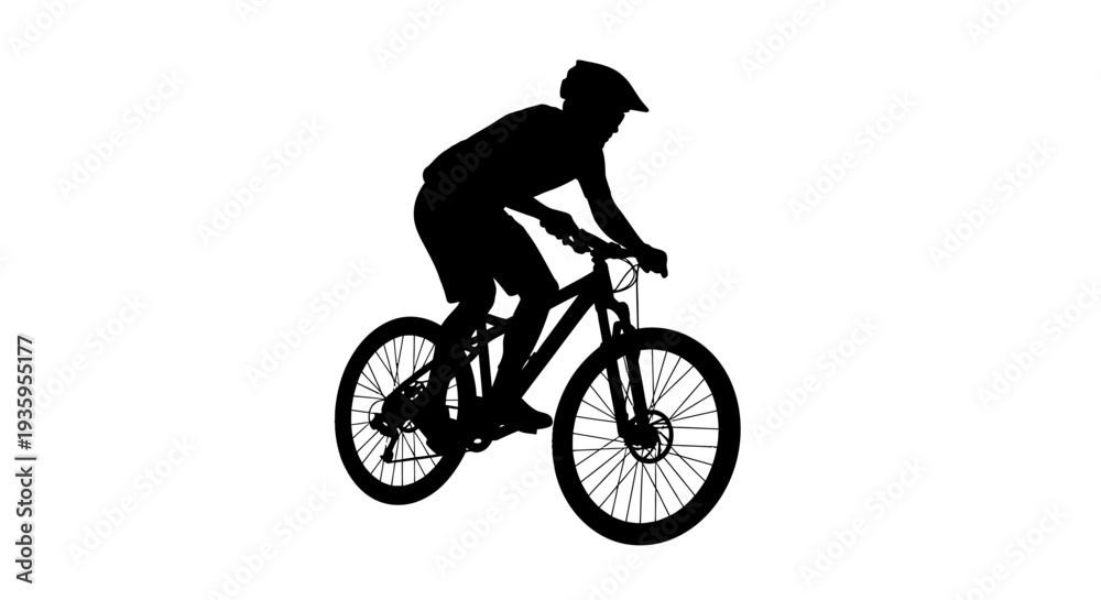Obraz premium Man Riding Mountain Bike Silhouette Profile.