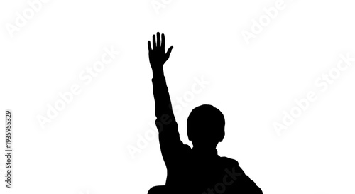 Person waving hand up in air.