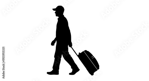 Man walking with a suitcase slowly.