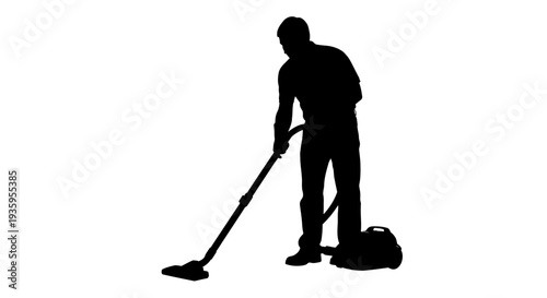 Man cleaning with a vacuum cleaner.