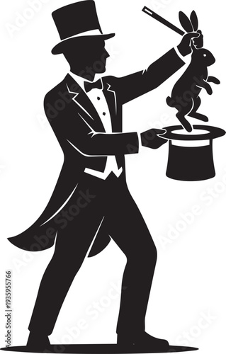 Magician Rabbit Hat Trick Silhouette Vector