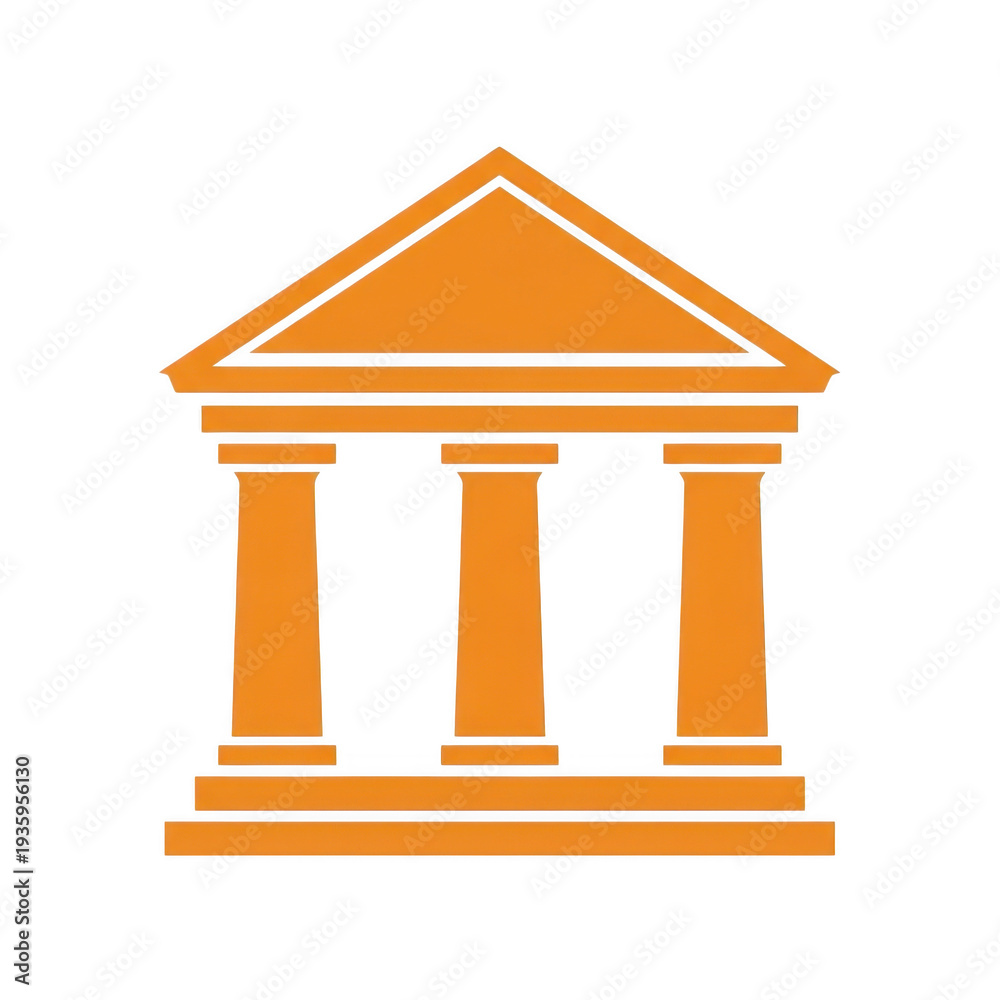 Obraz premium Simple orange icon of a building with columns on transparent background